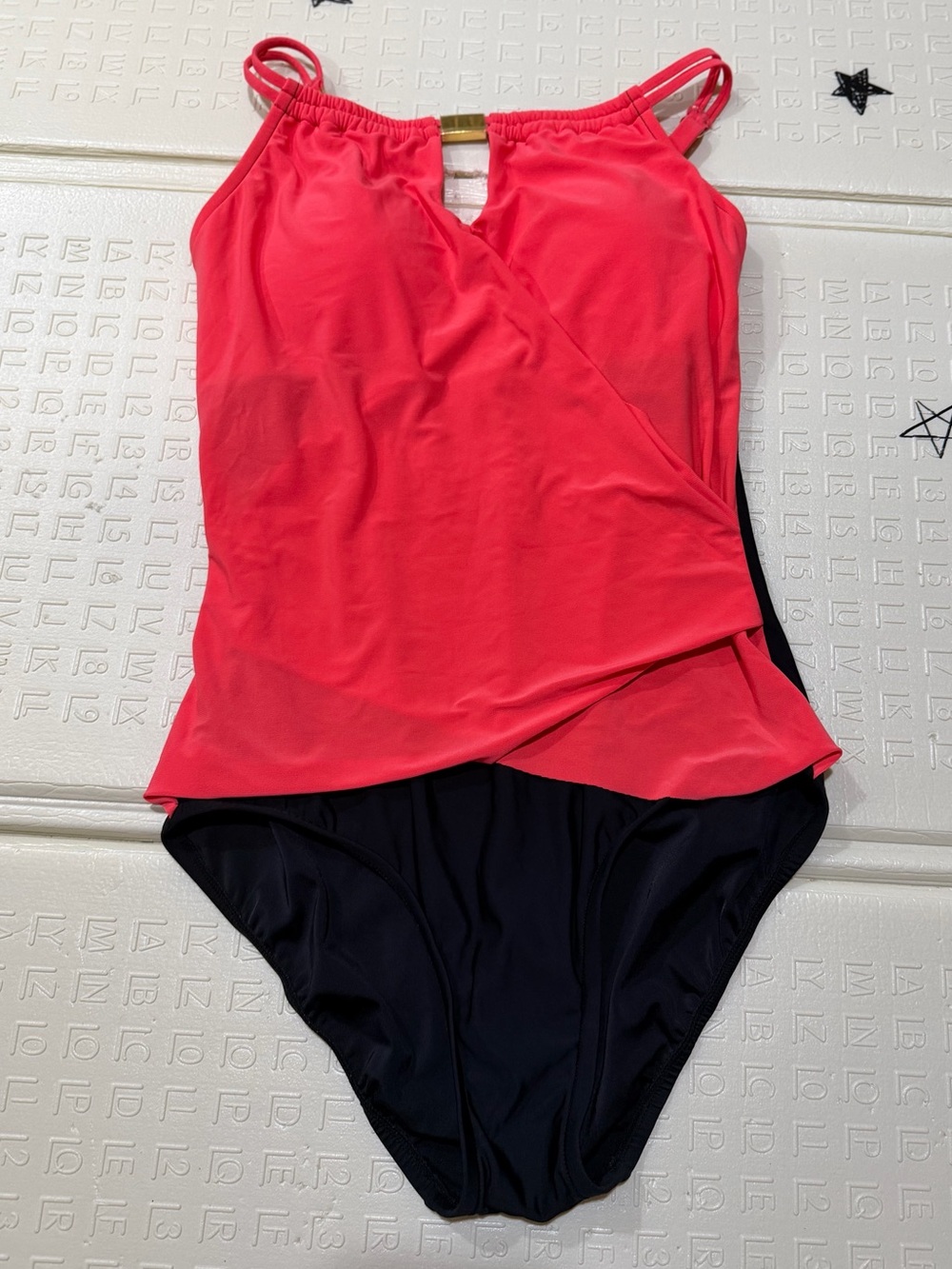 Aqua Green / orange Pink and Black Two-Tone Swim Top